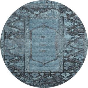 HomeRoots 8' Blue and Charcoal Oriental Round Rug - Stylish, Stain-Resistant, UV Protected, Durable Design 699313