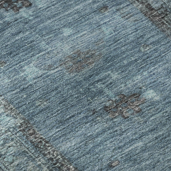 HomeRoots 8' Blue and Charcoal Oriental Round Rug - Stylish, Stain-Resistant, UV Protected, Durable Design 699313
