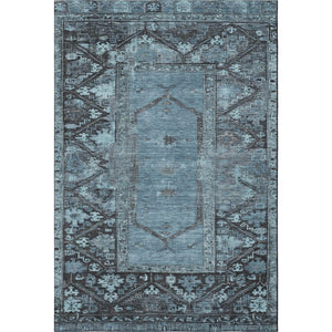 HomeRoots 8' X 10' Blue And Charcoal Oriental Area Rug – Washable, UV Protected, Durable Design for Busy Homes 699314