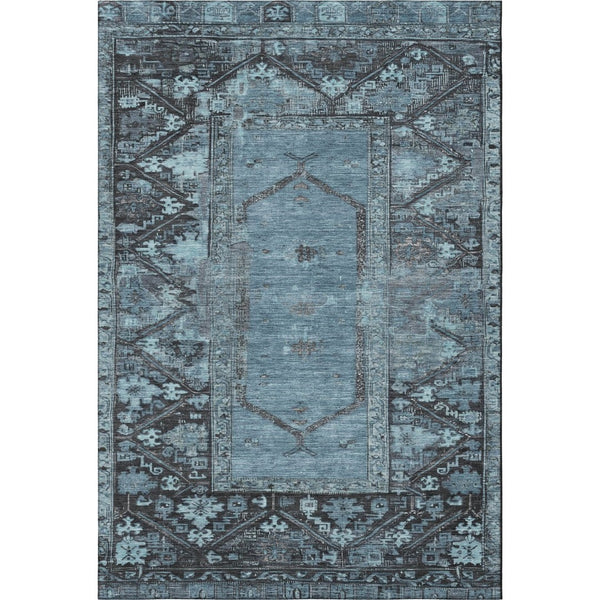 HomeRoots 8' X 10' Blue And Charcoal Oriental Area Rug – Washable, UV Protected, Durable Design for Busy Homes 699314