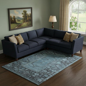 HomeRoots 10' Blue & Charcoal Oriental Washable Area Rug - UV Protected, Stain Resistant, Ideal for Busy Homes 699316