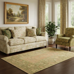 HomeRoots 5' X 8' Coral and Gold Oriental Area Rug - Washable, UV-Protected, Durable for Homes with Kids & Pets 699318