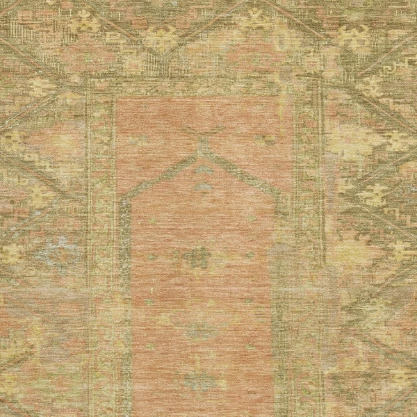 HomeRoots 5' X 8' Coral and Gold Oriental Area Rug - Washable, UV-Protected, Durable for Homes with Kids & Pets 699318