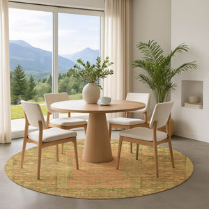 HomeRoots 8' Coral and Gold Oriental Round Rug – Washable, Stain Resistant, UV Protected for Durable Elegance 699319