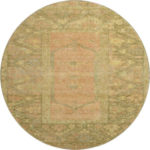 HomeRoots 8' Coral and Gold Oriental Round Rug – Washable, Stain Resistant, UV Protected for Durable Elegance 699319