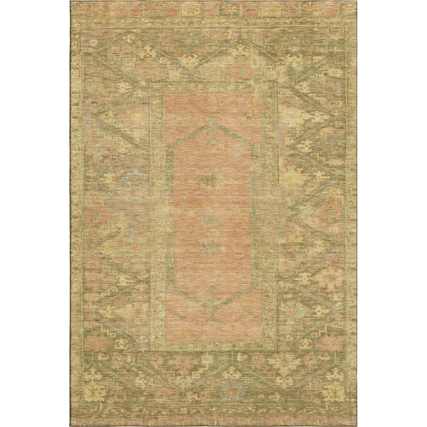 HomeRoots 8' X 10' Coral and Gold Oriental Area Rug - Washable, UV Protected, Stain-Resistant for Busy Homes 699320