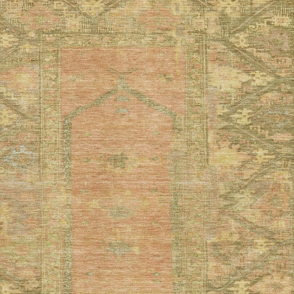 HomeRoots 8' X 10' Coral and Gold Oriental Area Rug - Washable, UV Protected, Stain-Resistant for Busy Homes 699320