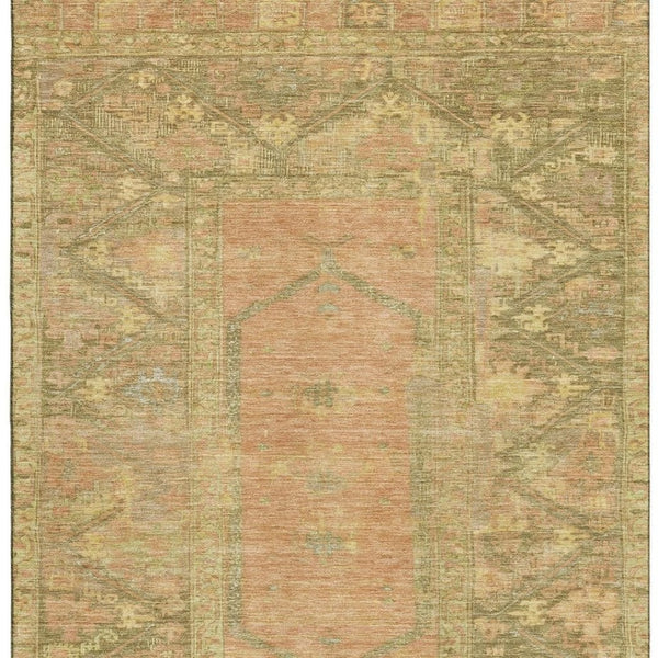 HomeRoots 8' X 10' Coral and Gold Oriental Area Rug - Washable, UV Protected, Stain-Resistant for Busy Homes 699320
