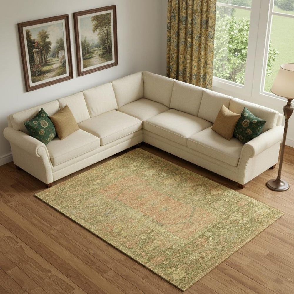 HomeRoots 9' X 12' Coral and Gold Oriental Area Rug - UV Protected, Stain Resistant, Easy Care for Everyday Use 699321