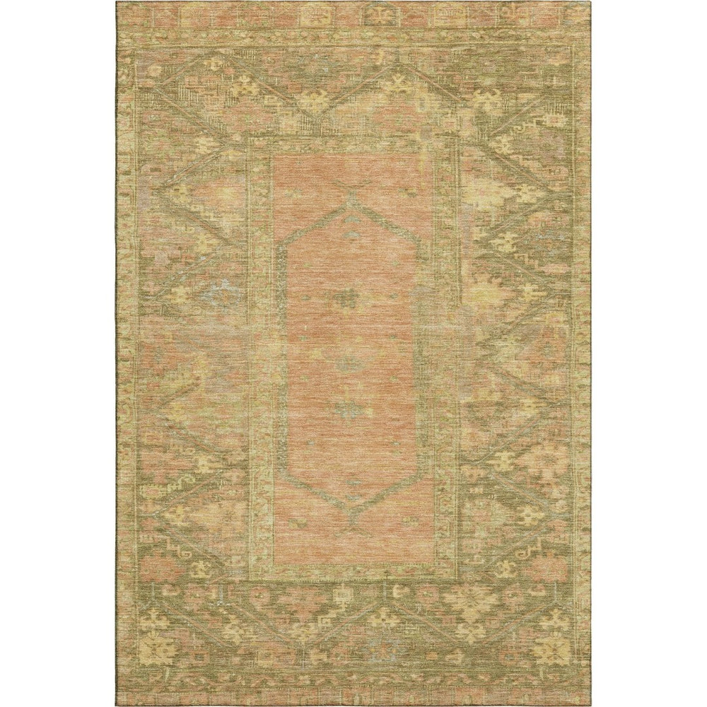 HomeRoots 9' X 12' Coral and Gold Oriental Area Rug - UV Protected, Stain Resistant, Easy Care for Everyday Use 699321