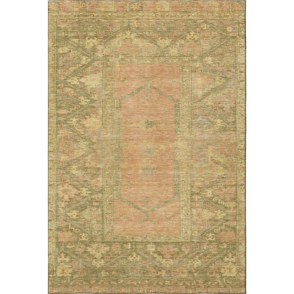 HomeRoots 9' X 12' Coral and Gold Oriental Area Rug - UV Protected, Stain Resistant, Easy Care for Everyday Use 699321