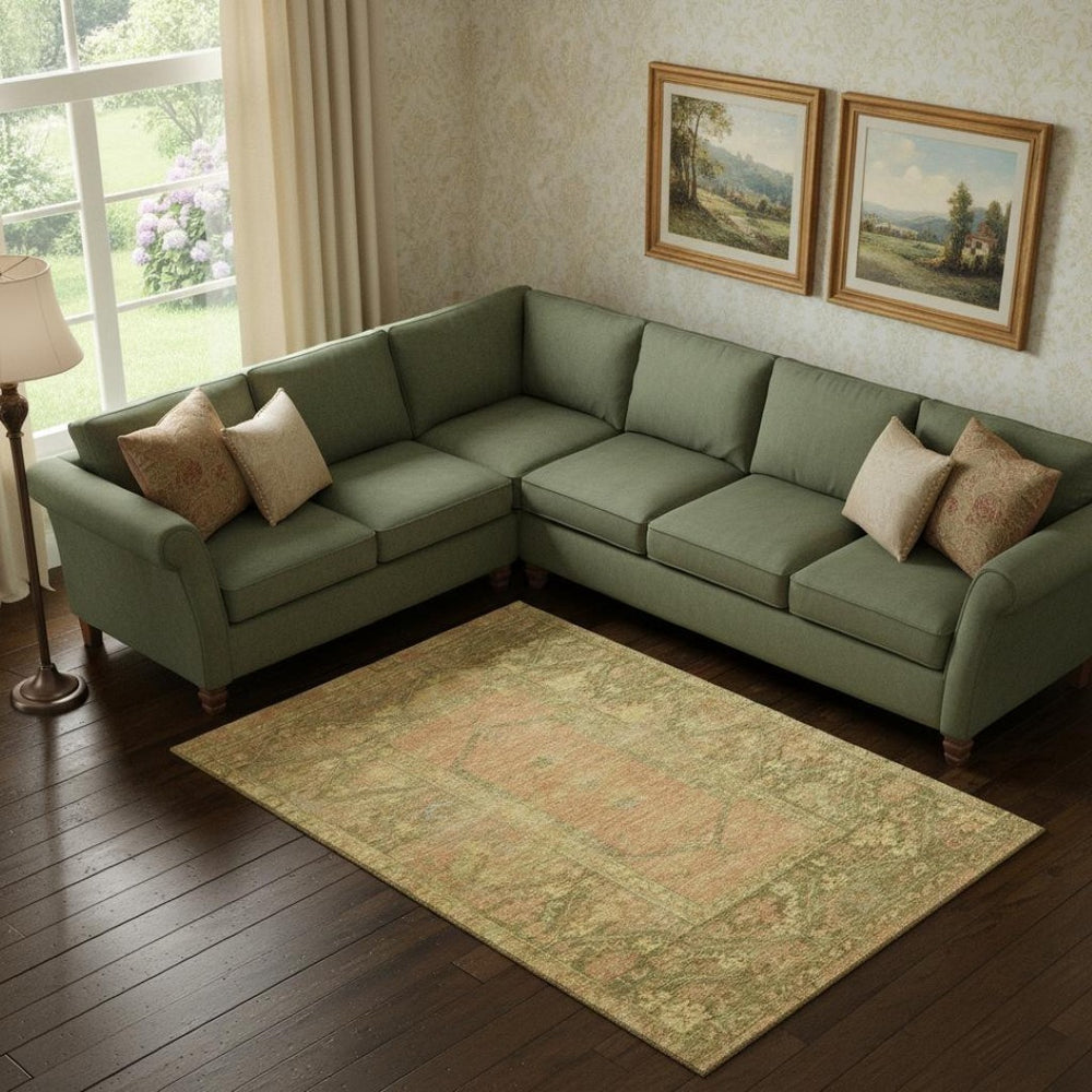 HomeRoots 10' X 14' Coral & Gold Oriental Area Rug - Washable, UV-Protected, Durable for Kids & Pets! 699322