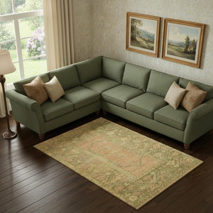 HomeRoots 10' X 14' Coral & Gold Oriental Area Rug - Washable, UV-Protected, Durable for Kids & Pets! 699322