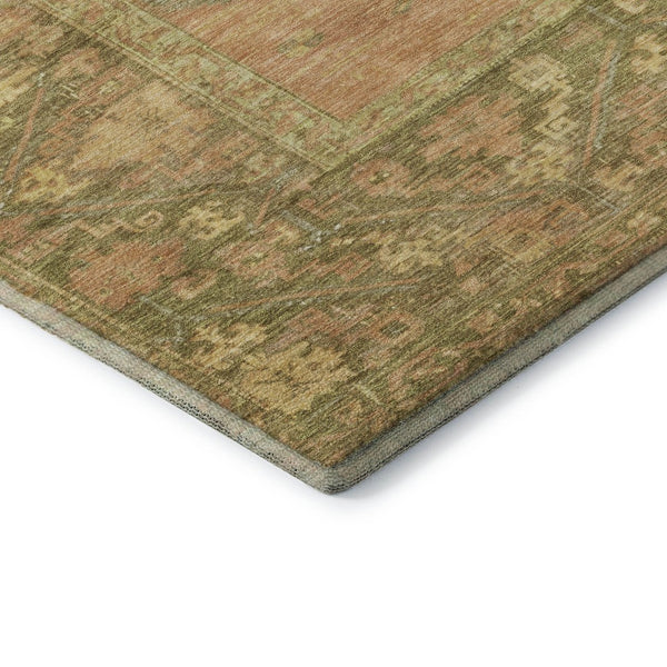 HomeRoots 10' X 14' Coral & Gold Oriental Area Rug - Washable, UV-Protected, Durable for Kids & Pets! 699322