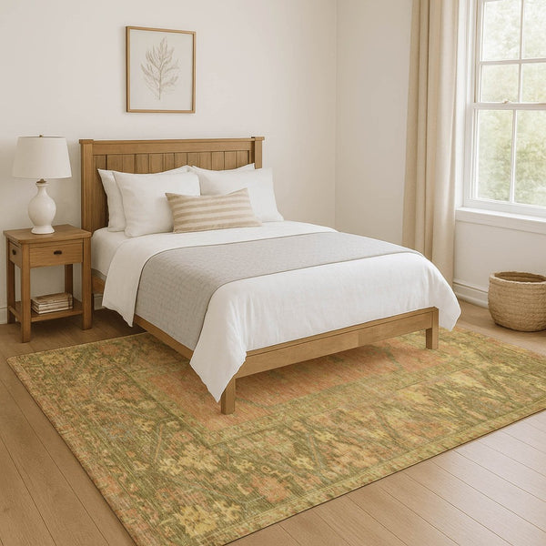 HomeRoots 10' X 14' Coral & Gold Oriental Area Rug - Washable, UV-Protected, Durable for Kids & Pets! 699322