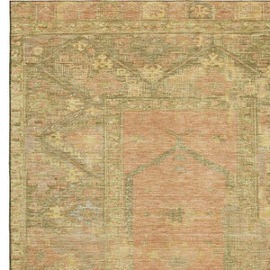 HomeRoots 10' X 14' Coral & Gold Oriental Area Rug - Washable, UV-Protected, Durable for Kids & Pets! 699322