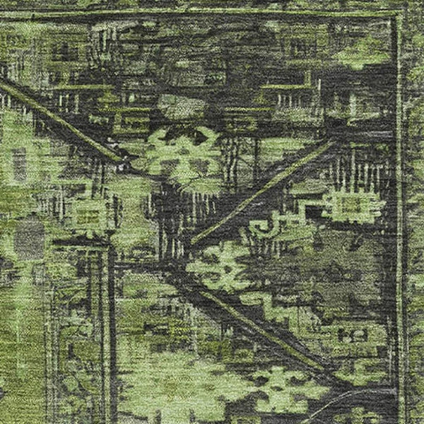 HomeRoots 5' Olive Green & Charcoal Oriental Area Rug - Stylish, Washable, UV-Protected, Stain-Resistant Design 699324