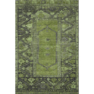 HomeRoots 5' Olive Green & Charcoal Oriental Area Rug - Stylish, Washable, UV-Protected, Stain-Resistant Design 699324