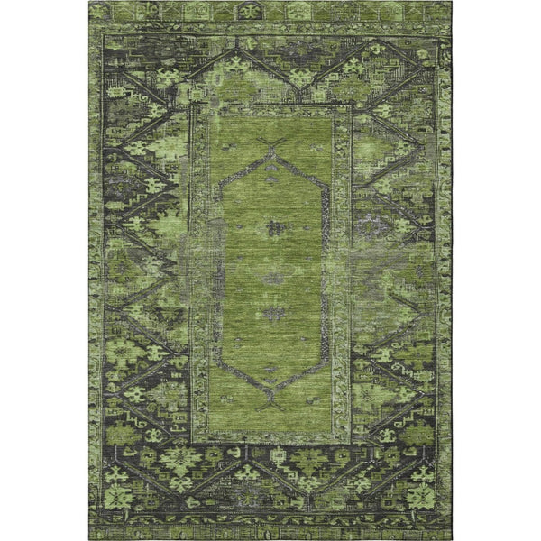 HomeRoots 5' Olive Green & Charcoal Oriental Area Rug - Stylish, Washable, UV-Protected, Stain-Resistant Design 699324