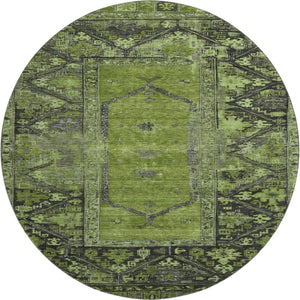 HomeRoots 8' Olive Green & Charcoal Oriental Round Rug - Stylish, Washable, UV-Protected for High Traffic Areas 699325