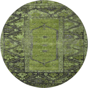 HomeRoots 8' Olive Green & Charcoal Oriental Round Rug - Stylish, Washable, UV-Protected for High Traffic Areas 699325