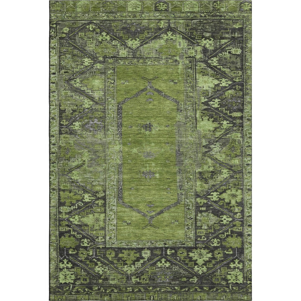 HomeRoots 8' X 10' Olive Green & Charcoal Oriental Area Rug – Washable, Stain-Resistant, UV Protected Design 699326