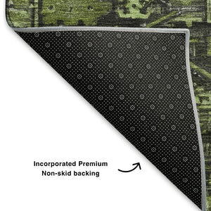 HomeRoots 8' X 10' Olive Green & Charcoal Oriental Area Rug – Washable, Stain-Resistant, UV Protected Design 699326