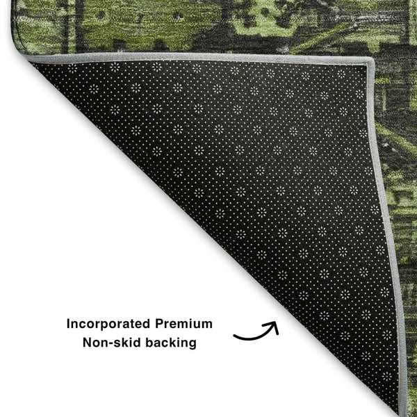 HomeRoots 8' X 10' Olive Green & Charcoal Oriental Area Rug – Washable, Stain-Resistant, UV Protected Design 699326