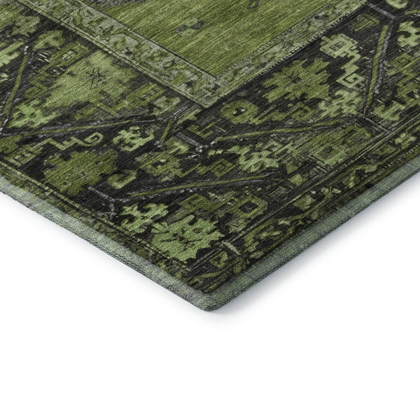 HomeRoots 8' X 10' Olive Green & Charcoal Oriental Area Rug – Washable, Stain-Resistant, UV Protected Design 699326
