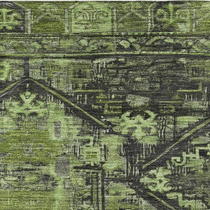 HomeRoots 8' X 10' Olive Green & Charcoal Oriental Area Rug – Washable, Stain-Resistant, UV Protected Design 699326
