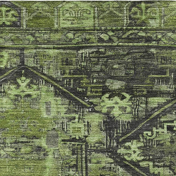 HomeRoots 8' X 10' Olive Green & Charcoal Oriental Area Rug – Washable, Stain-Resistant, UV Protected Design 699326