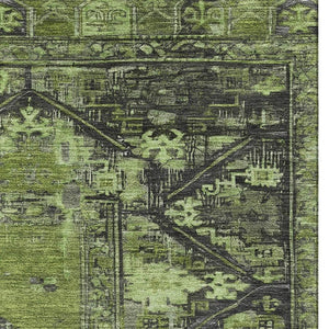 HomeRoots 8' X 10' Olive Green & Charcoal Oriental Area Rug – Washable, Stain-Resistant, UV Protected Design 699326