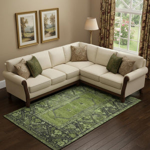 HomeRoots 9' X 12' Olive Green Charcoal Oriental Area Rug - Washable, Stain Resistant, UV Protection & Durable 699327