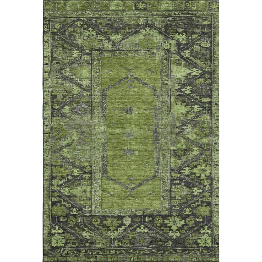 HomeRoots 9' X 12' Olive Green Charcoal Oriental Area Rug - Washable, Stain Resistant, UV Protection & Durable 699327