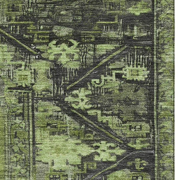 HomeRoots 9' X 12' Olive Green Charcoal Oriental Area Rug - Washable, Stain Resistant, UV Protection & Durable 699327