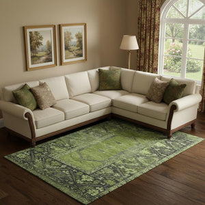 HomeRoots 10' Olive Green & Charcoal Oriental Washable Area Rug - Durable, UV Protected, Perfect for High-Traffic Spaces 699328