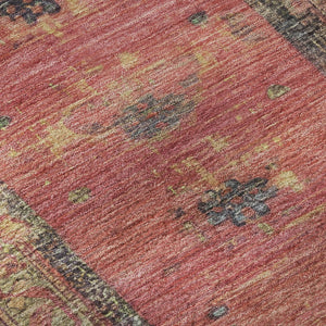 HomeRoots 8' Salmon and Charcoal Round Oriental Washable Rug - UV Protected, Durable, Easy-Care Elegance for Any Space 699331
