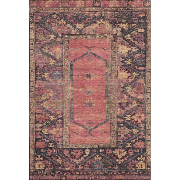 HomeRoots 8' X 10' Salmon & Charcoal Oriental Area Rug - Durable, Washable Design with UV Protection & Style 699332