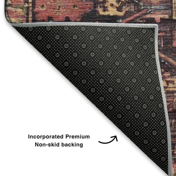 HomeRoots 8' X 10' Salmon & Charcoal Oriental Area Rug - Durable, Washable Design with UV Protection & Style 699332