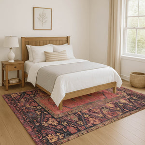 HomeRoots 8' X 10' Salmon & Charcoal Oriental Area Rug - Durable, Washable Design with UV Protection & Style 699332