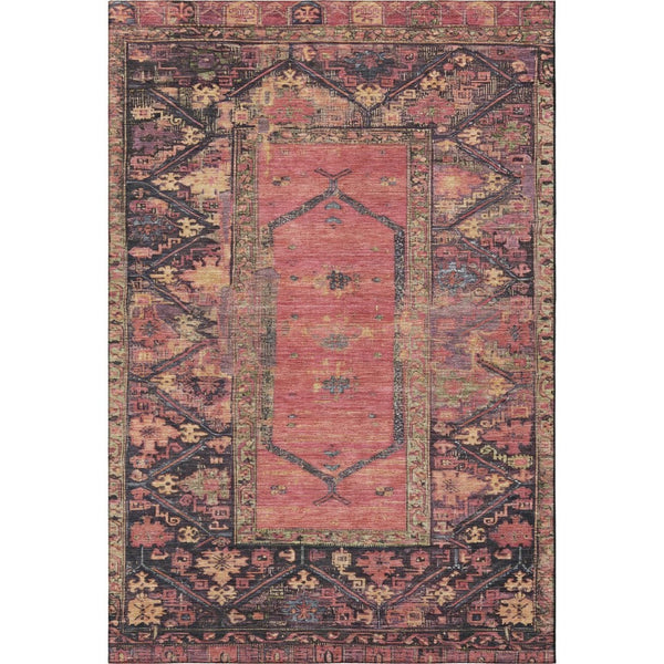 HomeRoots 8' X 10' Salmon & Charcoal Oriental Area Rug - Durable, Washable Design with UV Protection & Style 699332