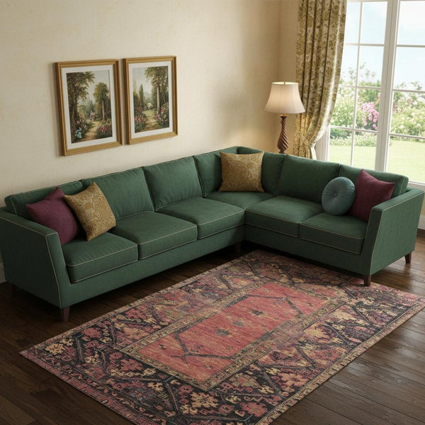HomeRoots 9' X 12' Salmon & Charcoal Oriental Area Rug - Durable, Washable, UV Protected for Family Homes 699333