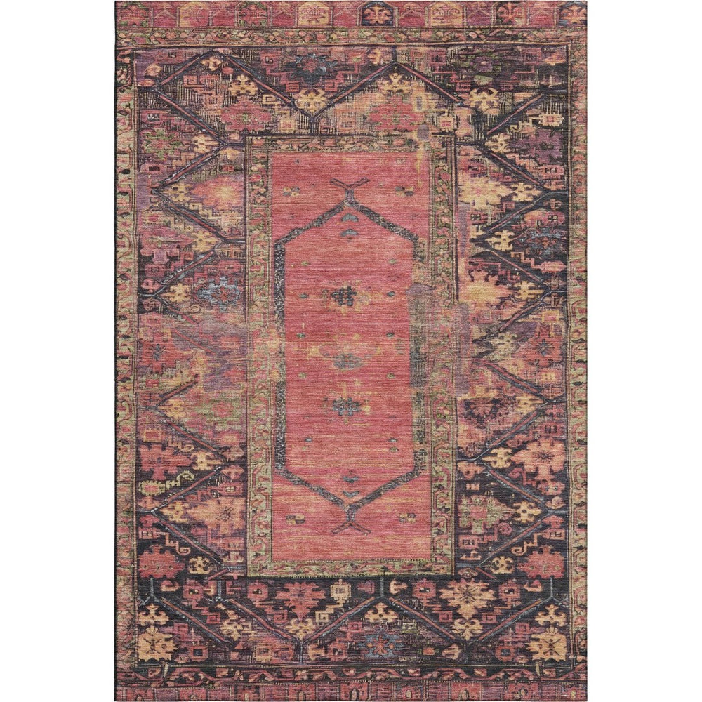 HomeRoots 9' X 12' Salmon & Charcoal Oriental Area Rug - Durable, Washable, UV Protected for Family Homes 699333