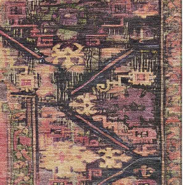 HomeRoots 9' X 12' Salmon & Charcoal Oriental Area Rug - Durable, Washable, UV Protected for Family Homes 699333