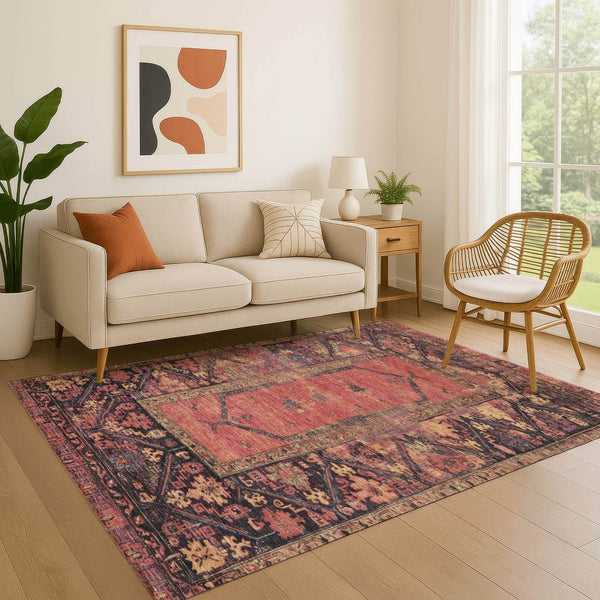 HomeRoots 10' X 14' Salmon and Charcoal Oriental Area Rug - Durable, Stain-Resistant with UV Protection & Style 699334