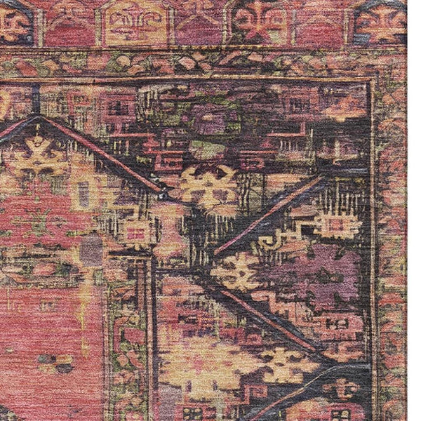 HomeRoots 10' X 14' Salmon and Charcoal Oriental Area Rug - Durable, Stain-Resistant with UV Protection & Style 699334