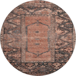 HomeRoots 8' Terra Cotta & Charcoal Oriental Washable Round Rug - UV Protected, Stain-Resistant & Stylish! 699337