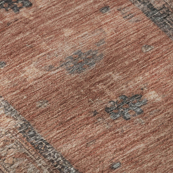 HomeRoots 8' Terra Cotta & Charcoal Oriental Washable Round Rug - UV Protected, Stain-Resistant & Stylish! 699337