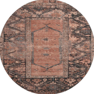 HomeRoots 8' Terra Cotta & Charcoal Oriental Washable Round Rug - UV Protected, Stain-Resistant & Stylish! 699337