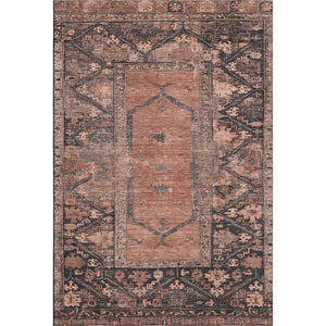 HomeRoots 8' X 10' Terra Cotta & Charcoal Oriental Area Rug - Durable, Washable, UV Protected for Busy Homes 699338